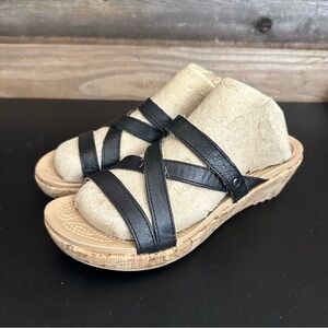 Crocs Womens Slip On Sandals A Leigh Mini Wedge Size 9M Black Slide Shoes